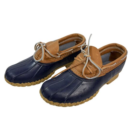 LL Bean Bean Boots Rubber‎ Mocs Low Slip On Duck Blue Women Size 10 Maine USA - Picture 1 of 11